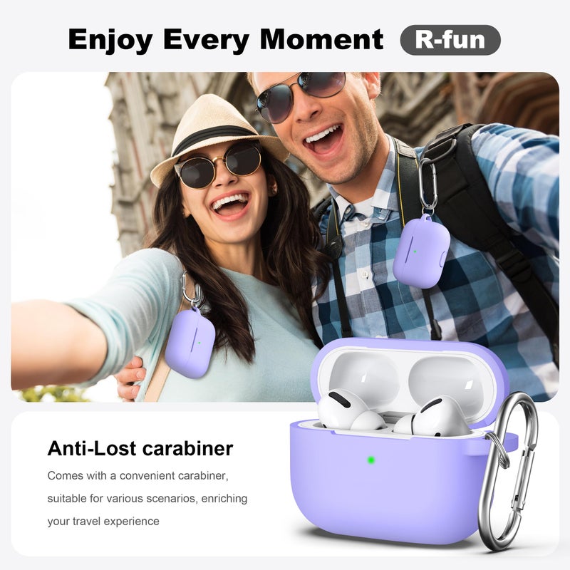 R-fun for AirPods Pro 2nd/1st Generation Case with Cleaner Kit,Soft Silicone Protective Case Cover for Apple AirPod Pro 2/1 for Women Men,AirPods Pro Case Accessories with Keychain,Lilac - Image 2